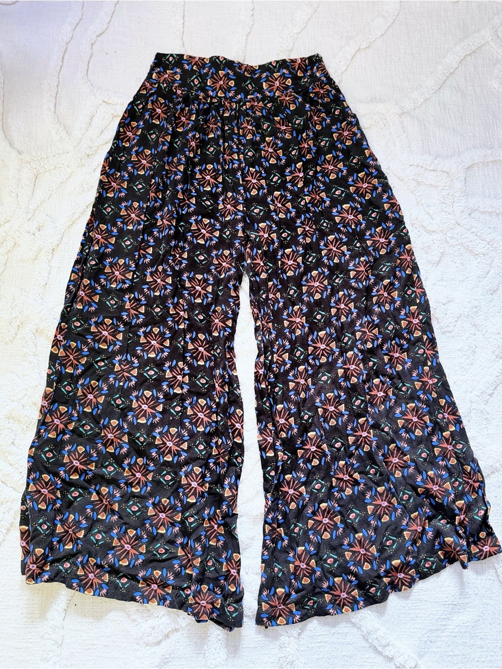 Natural Life Boho Floral Wide Leg Pants Size Small | Smocked Waist | Palazzo